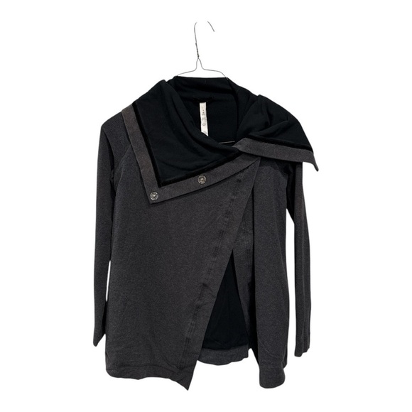 LULULEMON Savasana Wrap Cardigan Gray Heather Charcoal Black Long Sleeves size 4 - Picture 4 of 7
